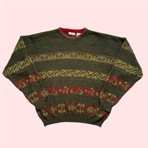 Vintage 90s Cacharel Patterned Knit Crewneck Sweater Textured Wool Large